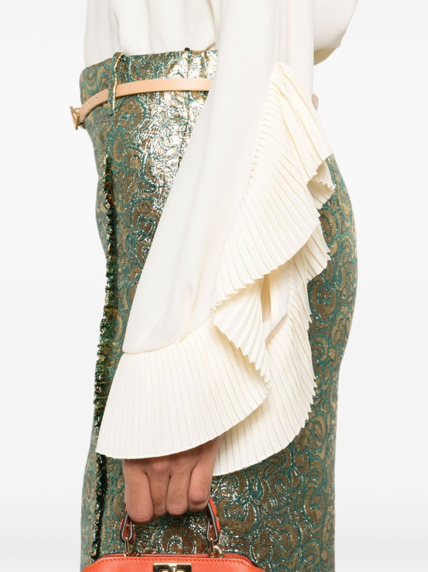 N°21 White Pleated Ruffle Sleeve Blouse