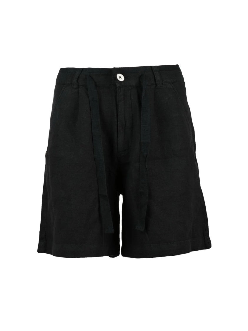La Martina Black Mid-Rise Linen Shorts
