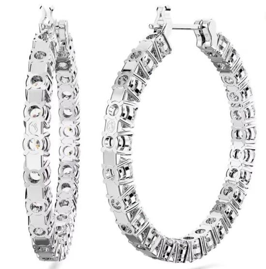 Swarovski Round-Cut Crystal Hoop Earrings In Polished Metal Frame