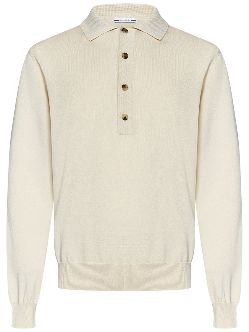 Jacob Cohen Long-Sleeved Polo Shirt In Soft Beige Cotton Jersey