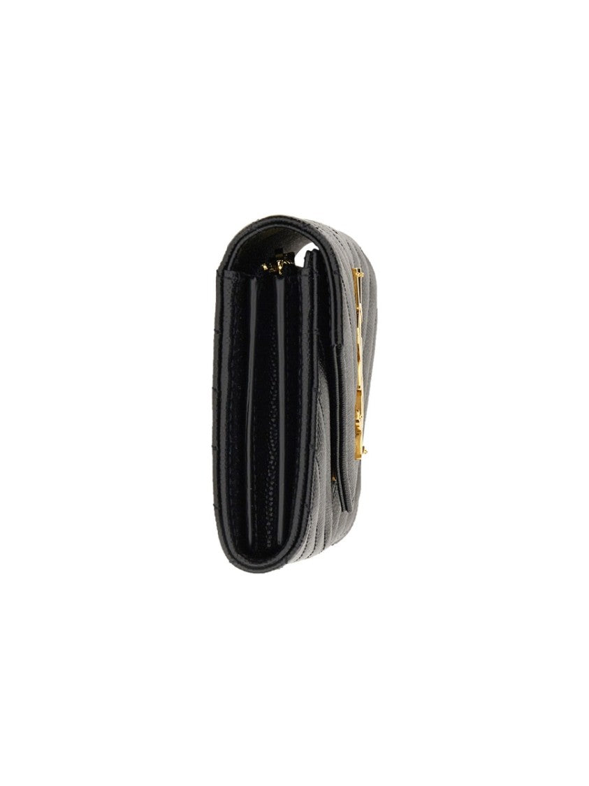 Saint Laurent Chevron Quilted Wallet With Prominent Monogram Logo