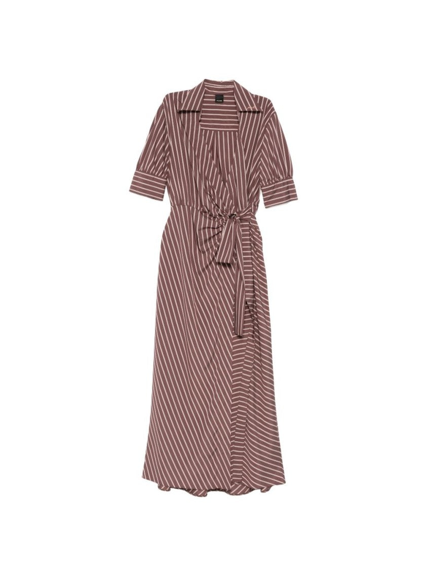 Pinko Brown Striped Open Collar Day Dress