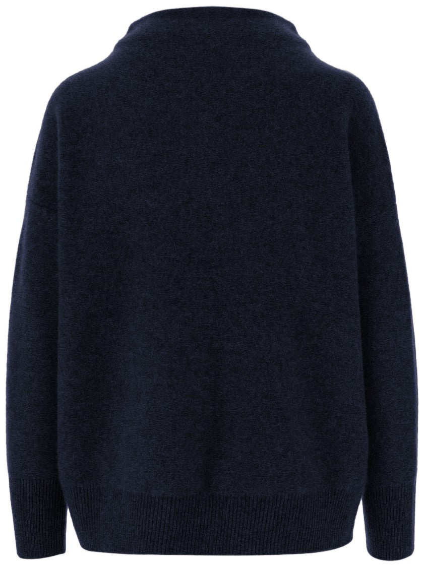 Vince Dark Navy Cashmere Turtleneck Sweater With Ribbed Accents