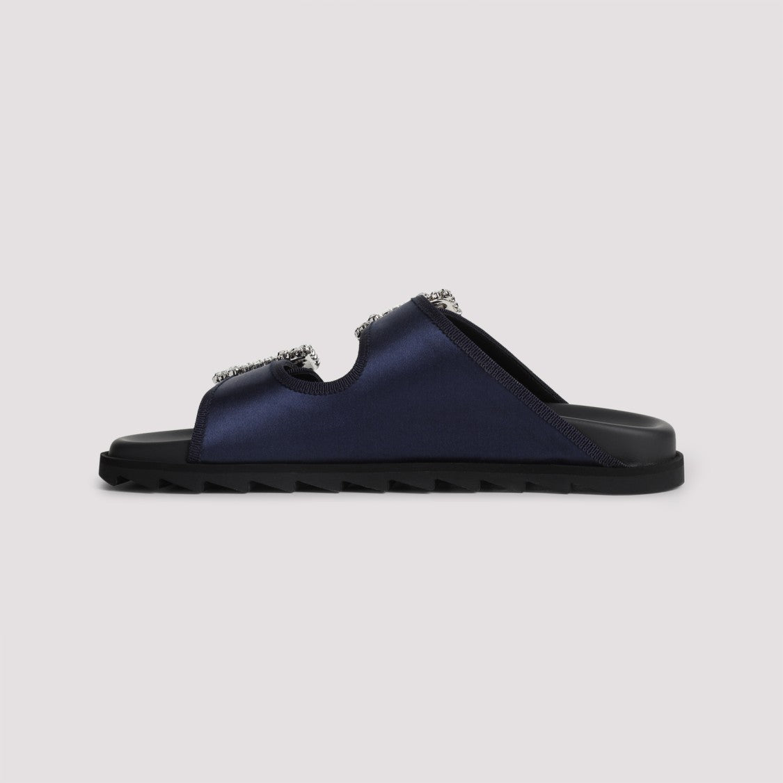 Roger Vivier Slidy Strass Bord Gros Blue Satin Mules