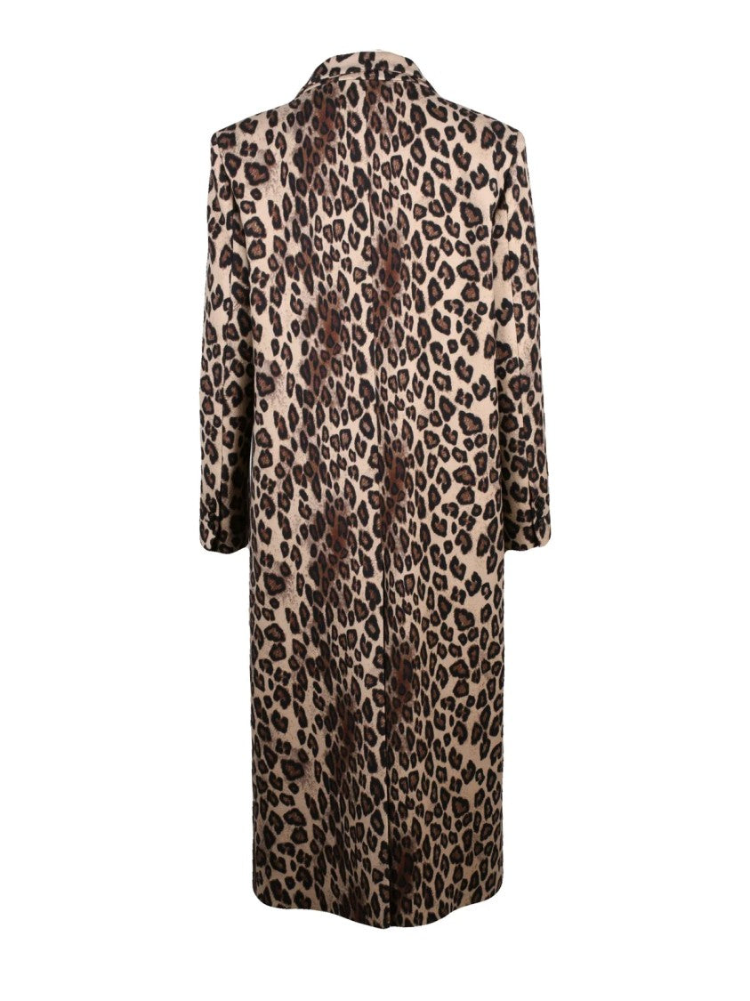 Ab Alberto Biani Leopard Print Long Coat With Tailored Silhouette