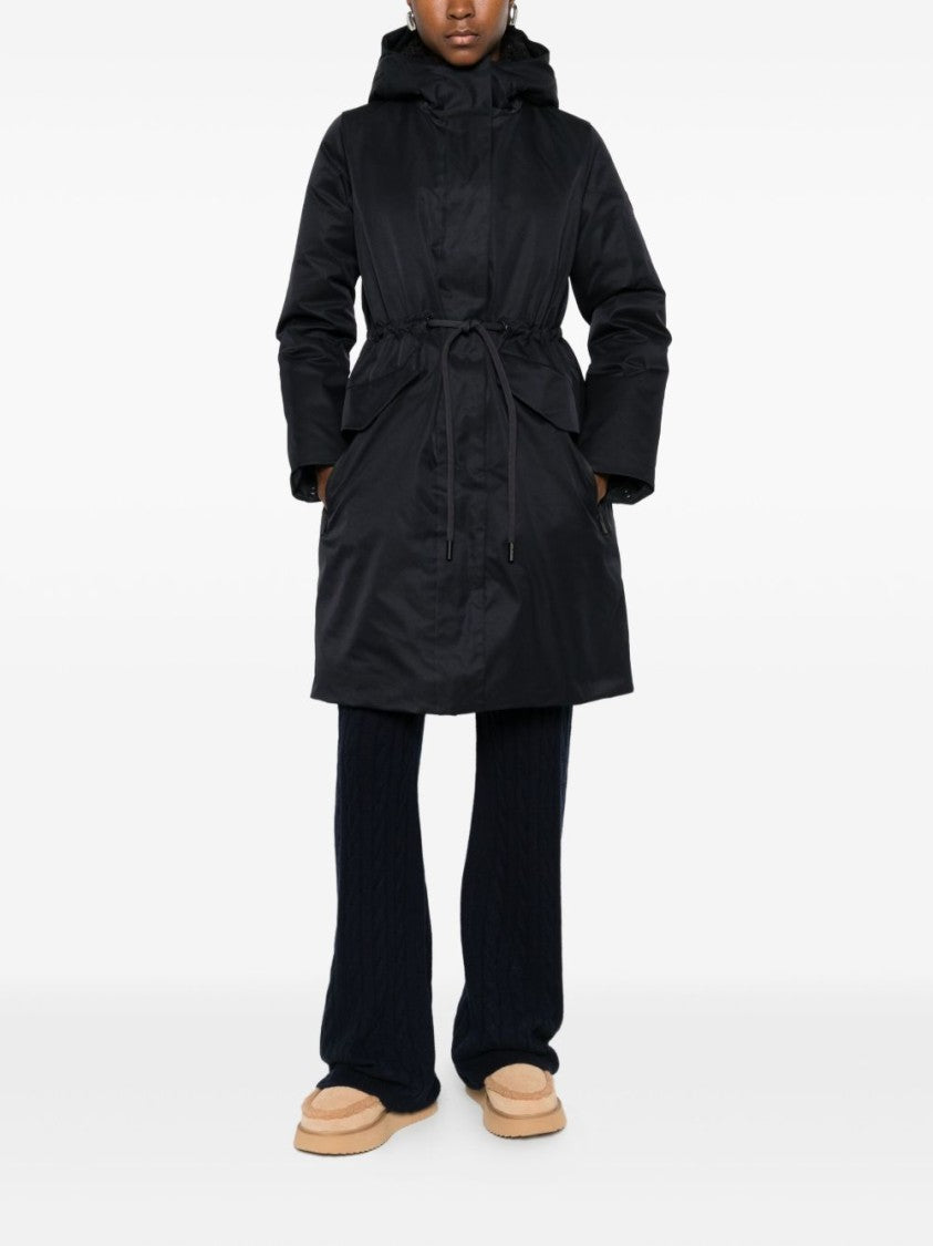 Save The Duck Mid-Length Black Coat With Adjustable Hood