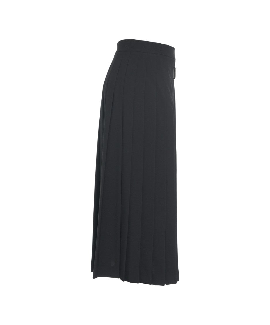 Ottod'ame Pleated Midi Skirt With Discreet Belt Detail