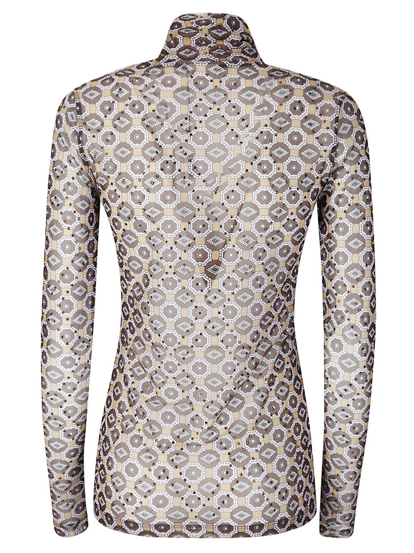 Dries Van Noten Long-Fit Mesh Top With Geometric Print