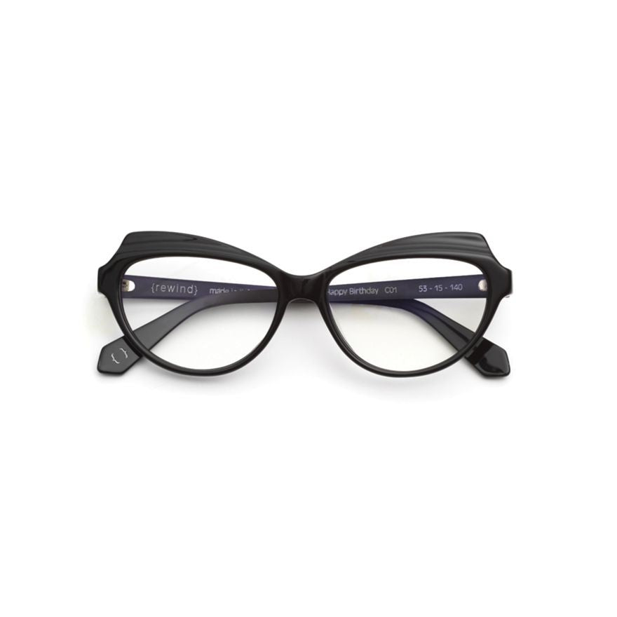 Rewind Happy Birthday Strass Cat-Eye Black Acetate Eyeglasses With Glossy Finish