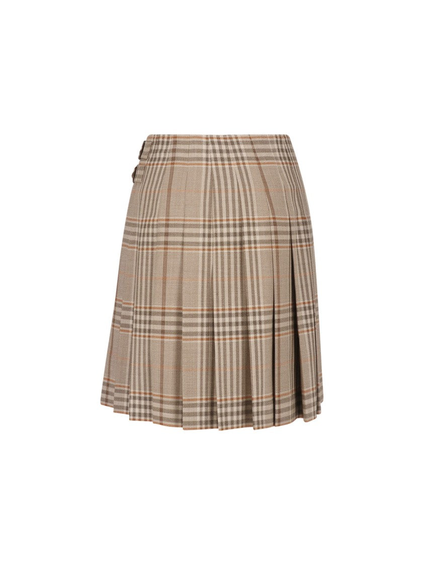 Burberry Plaid Pleated Buckled Mini Skirt