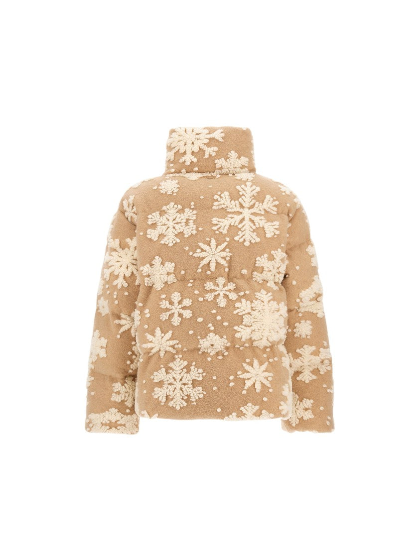 Herno Short Brown Padded Jacket With Snowflake Jacquard Design