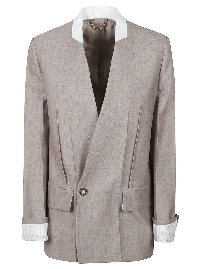 Victoria Beckham Tailored Collarless Jacket In Soft Beige Fabric