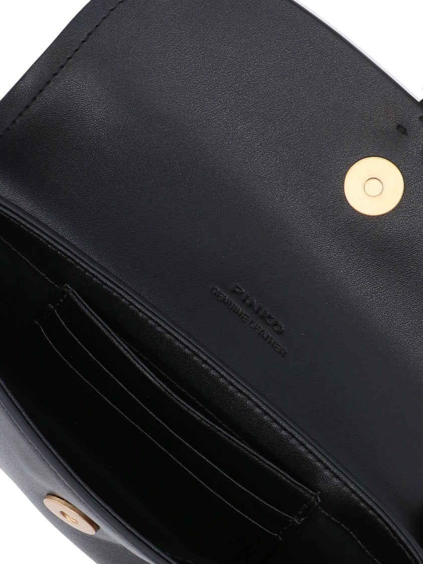 Pinko Rectangular Black Calf Leather Shoulder Bag With Gold Hardware