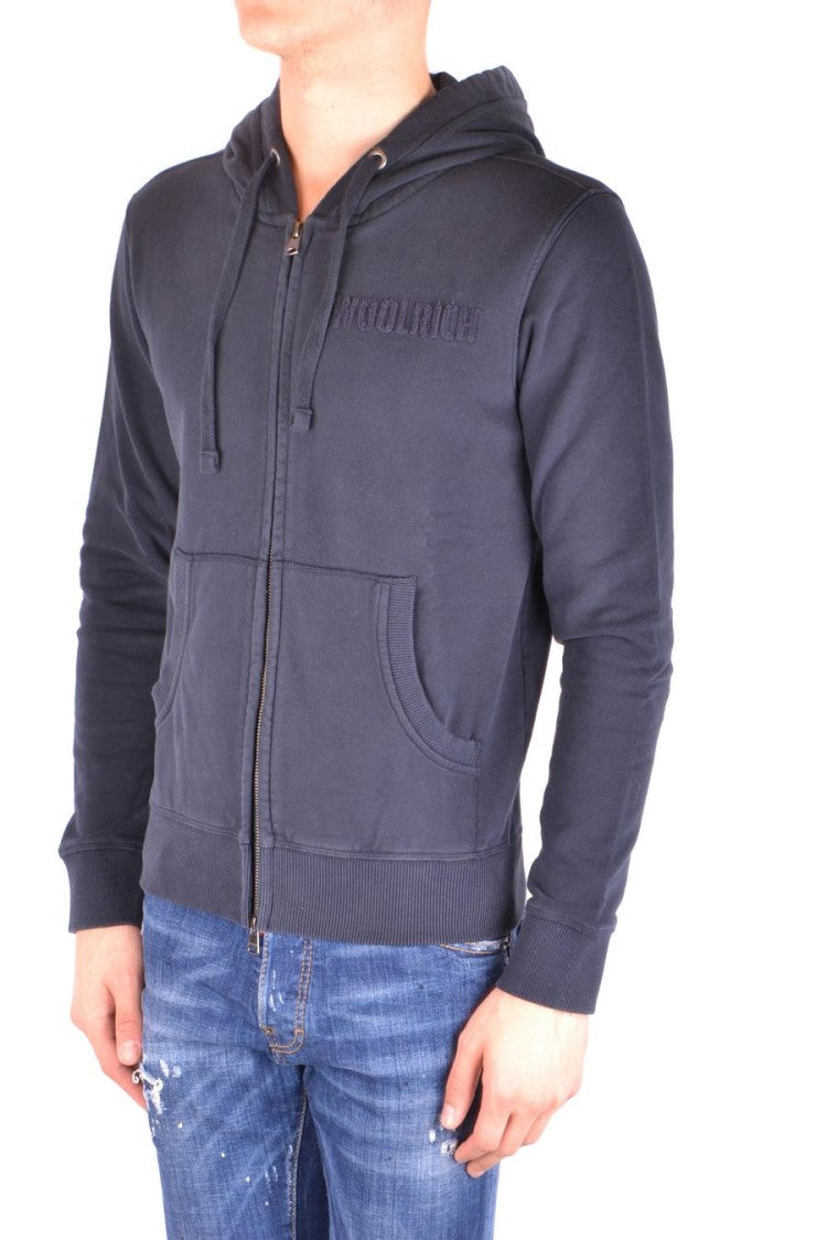 Woolrich Classic Zip-Up Hoodie In Deep Blue Cotton