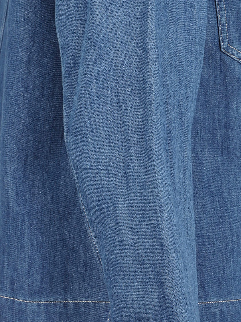 Max Mara Cropped Denim Jacket With Classic Collar And Buttoned Cuffs