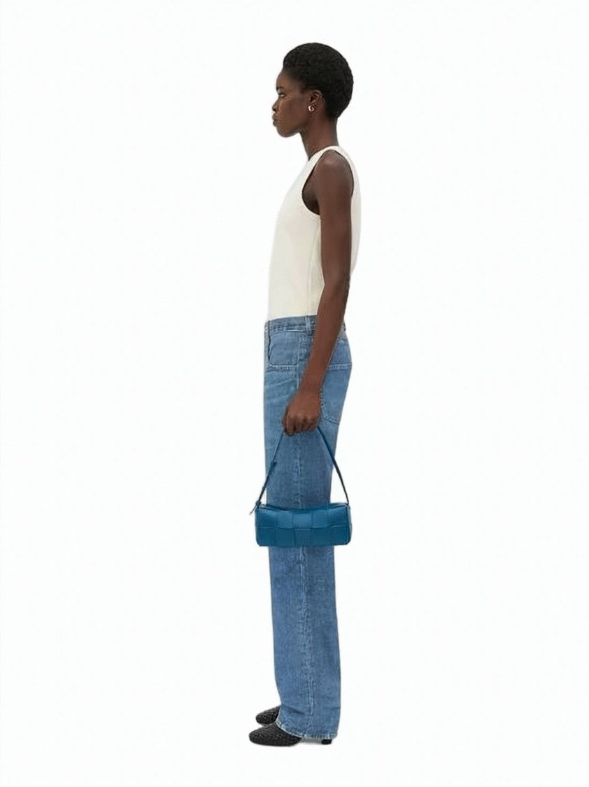 Bottega Veneta Rectangular Lambskin Leather Shoulder Bag With Woven Pattern