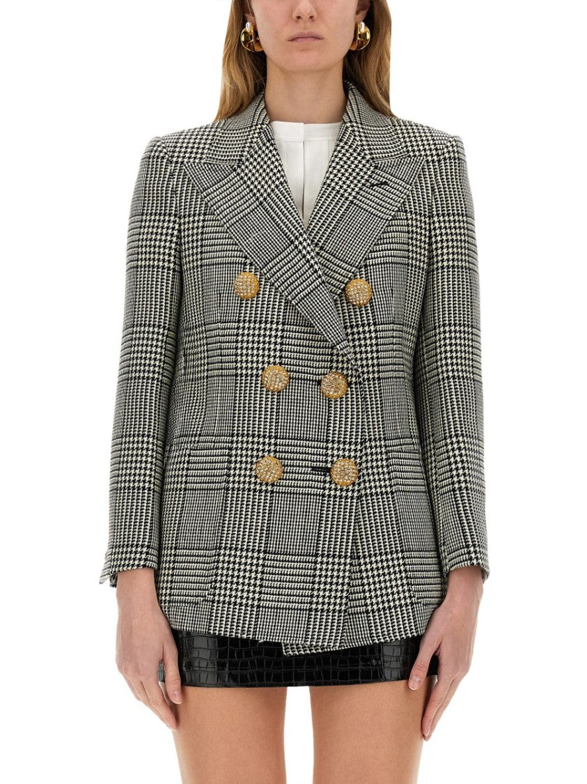 Valentino Double-Breasted Houndstooth Wool Jacket