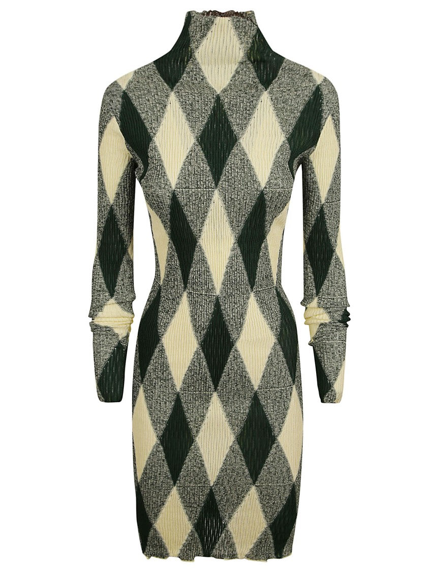 Burberry Diamond Pattern Dress With High Neckline