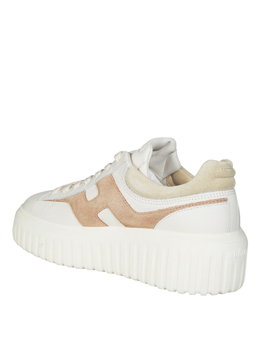 Hogan White Leather Beige Suede Sneakers