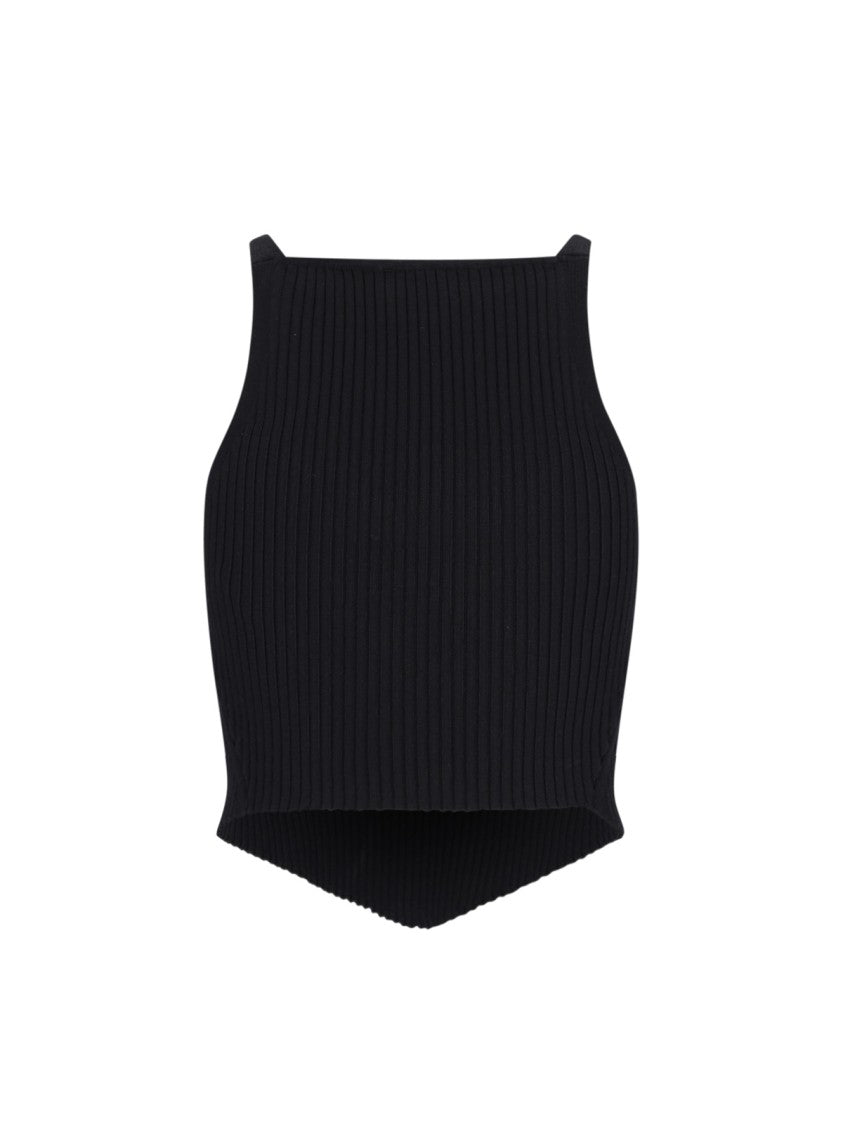 Courrèges Ribbed Knit Top – Black