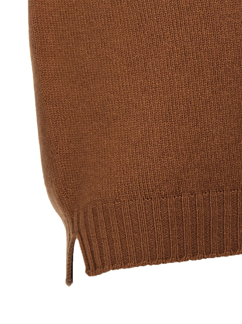 Ma'ry'ya Brown Wool Blend Crew-Neck Sweater With Ribbed Hem