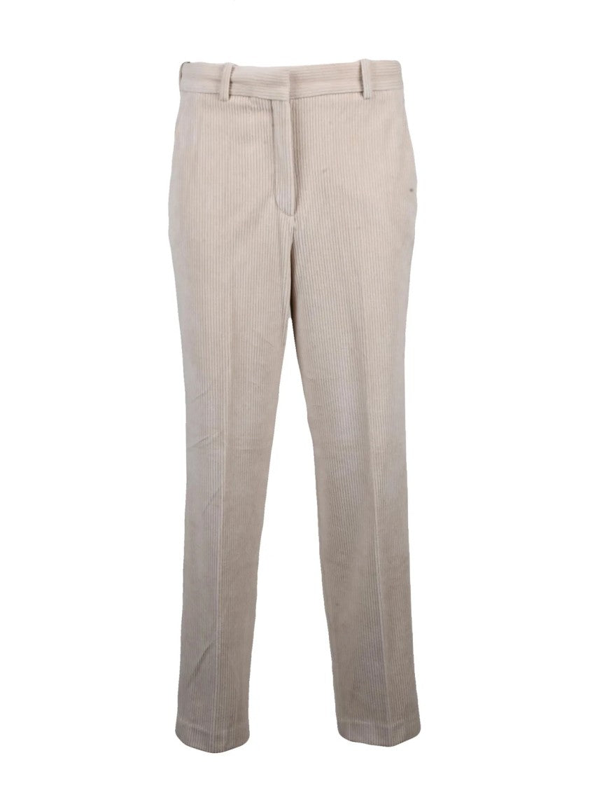 Circolo 1901 Beige Straight-Cut Trousers With Vertical Ribbed Texture