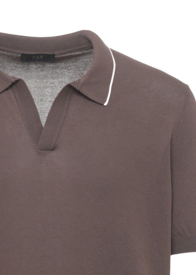 Fay Brown Cotton Embroidered Polo Shirt
