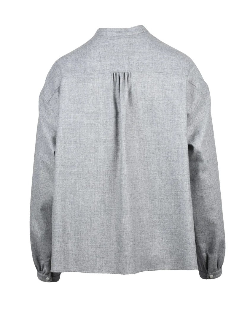 Aspesi Light Grey Virgin Wool-Blend Mandarin Collar Shirt
