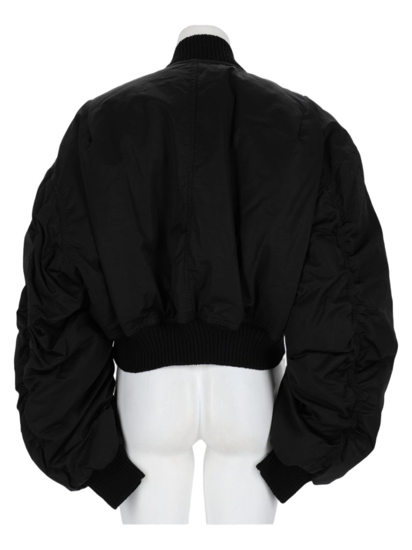 Rick Owens Cropped Black Jacket With Voluminous Ruched Sleeves