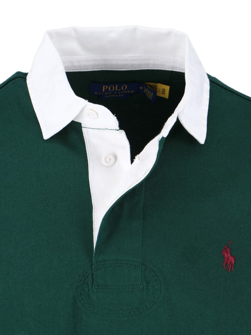 Polo Ralph Lauren Green Cotton Rugby Shirt With Classic Contrast Collar
