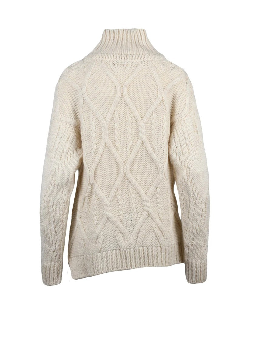 Stefano Mortari High-Neck White Knitwear With Cable Knit Textures