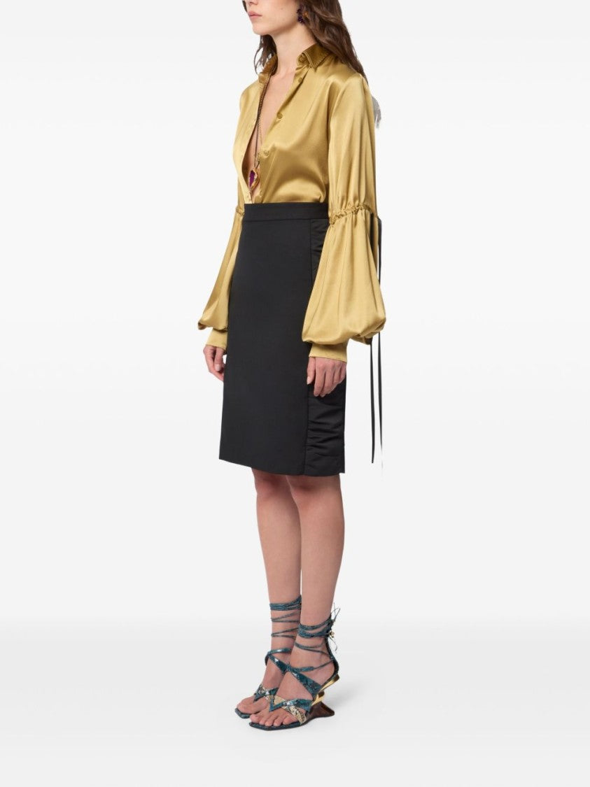 Nina Ricci Black Wool Ruched Detail Mini Skirt