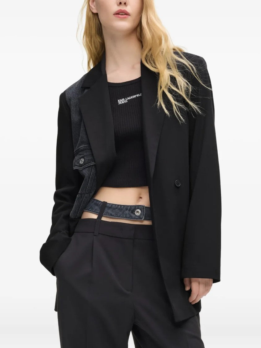 Karl Lagerfeld Tailored Black Blazer With Contrasting Denim Patch Detail