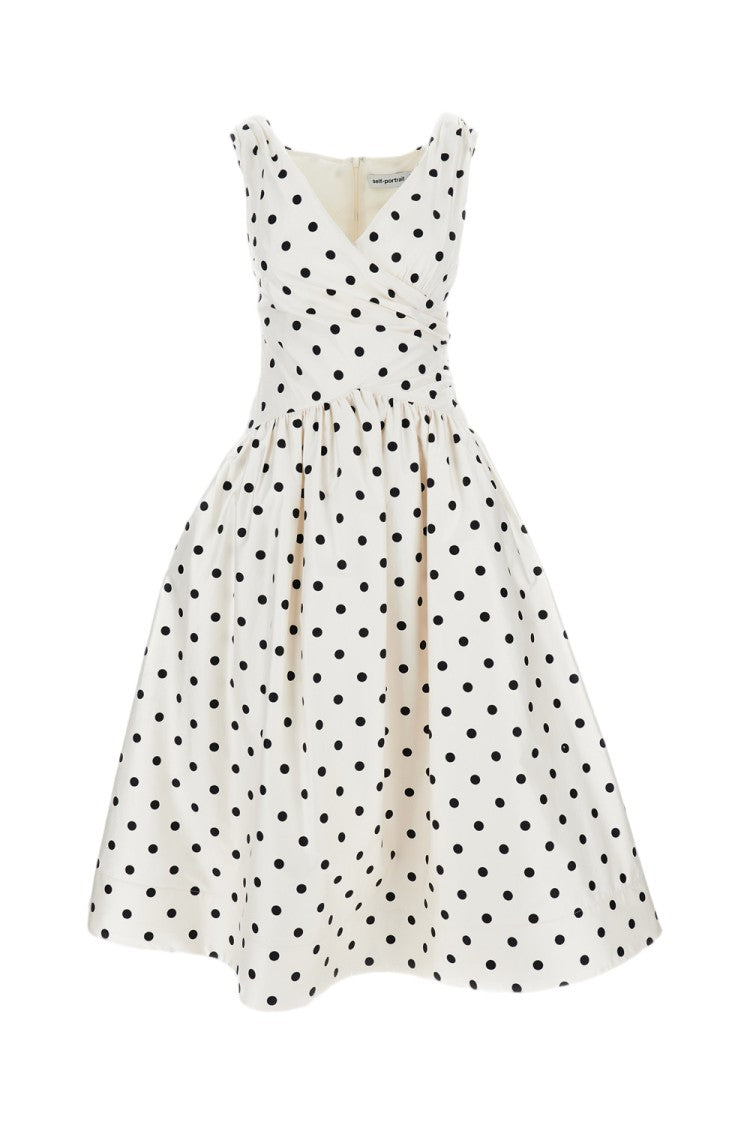Self-Portrait Cream Polka Dot Cotton Midi Dress