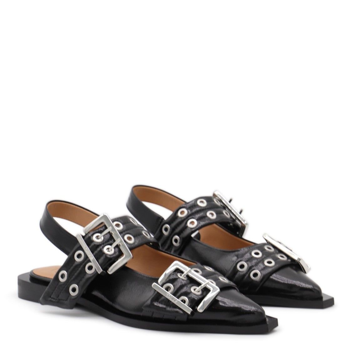 Ganni Black Leather Flats