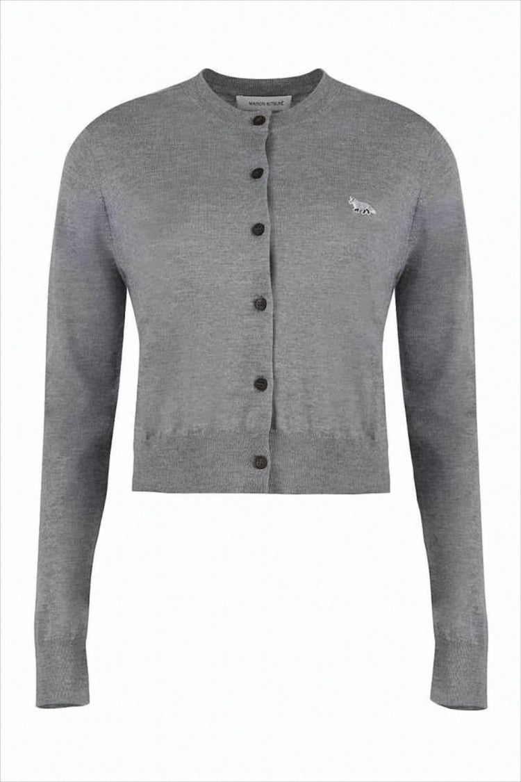 Maison Kitsuné Cropped Grey Cardigan With Button-Down Front