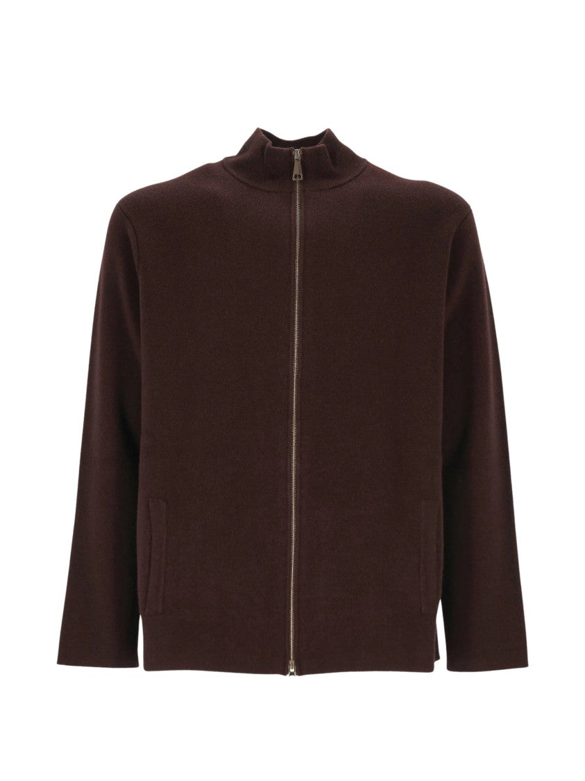 Oliver Lattughi Dark Brown Knitted Silk-Blend Zip Jacket