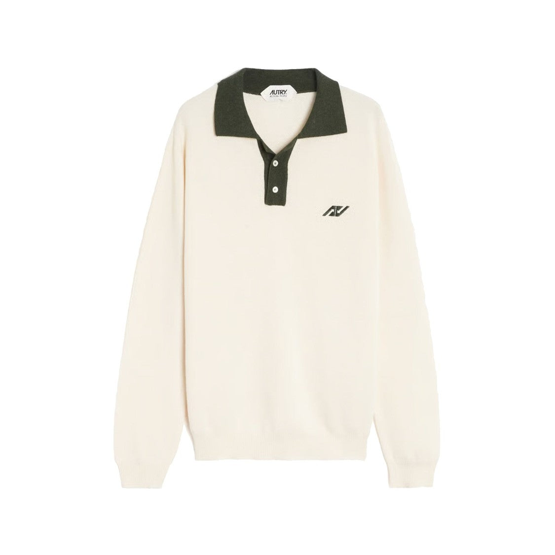 Autry Textured Cotton-Wool Blend Long Sleeve Polo With Embroidered Logo