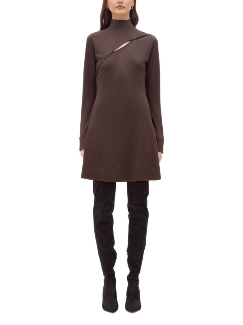 Blugirl High Neck Jersey Dress With Oblique Cut-Out And Button Details