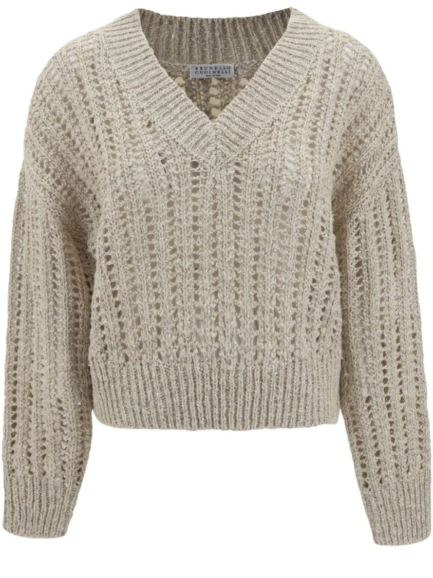 Brunello Cucinelli Oversized Cable-Knit Sweater With V-Neckline