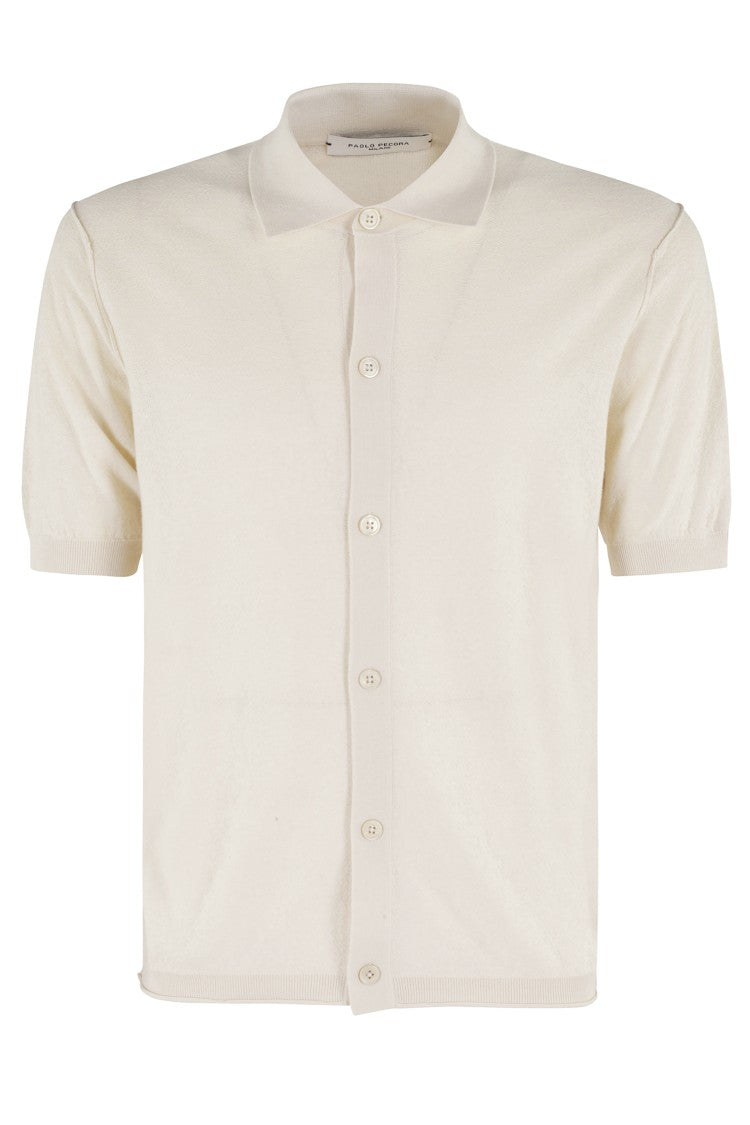 Paolo Pecora Short-Sleeved Pointed Collar Shirt In Ultra-Fine Cotton