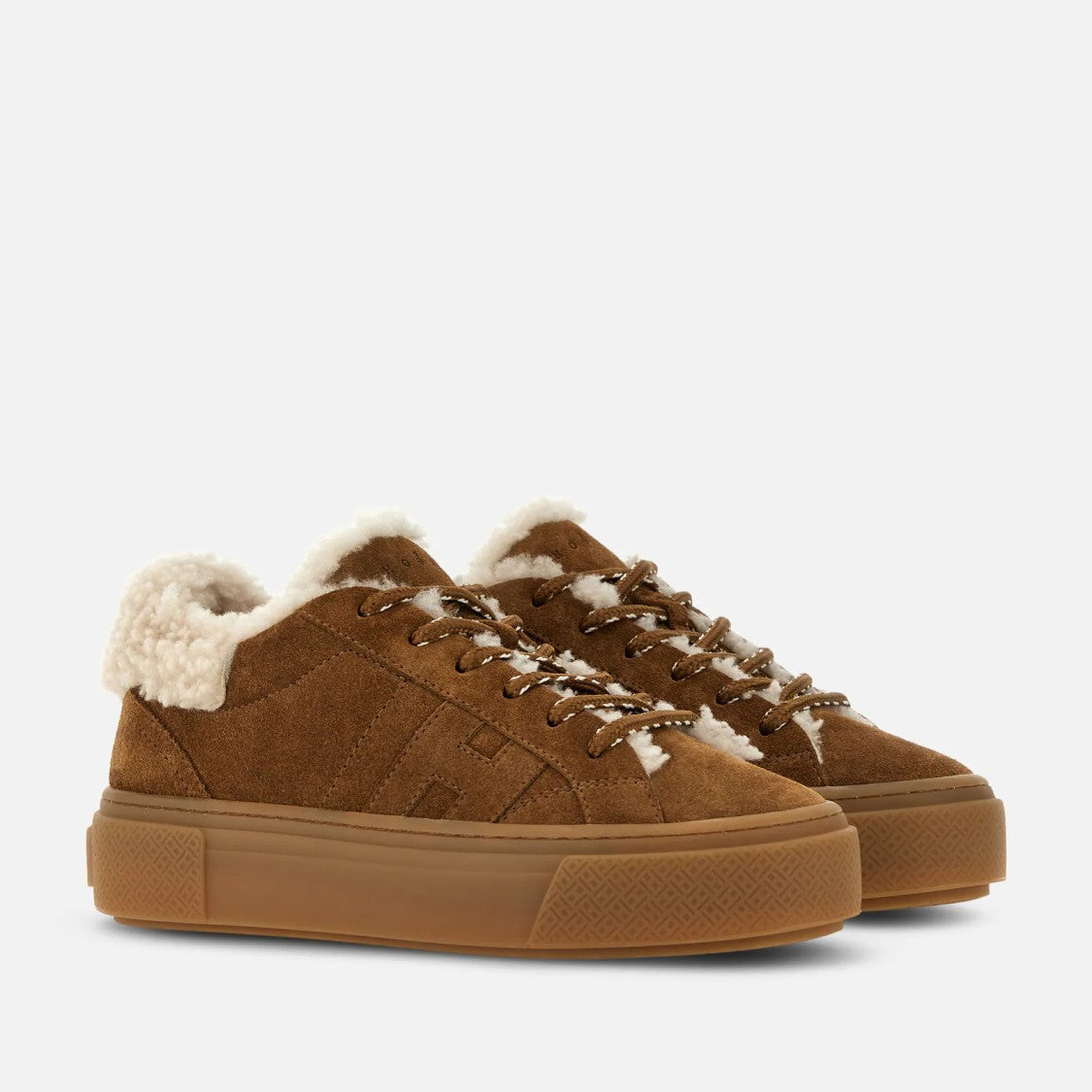 Hogan Light Brown H705 Allacciato H Calfskin Lambskin Sneakers