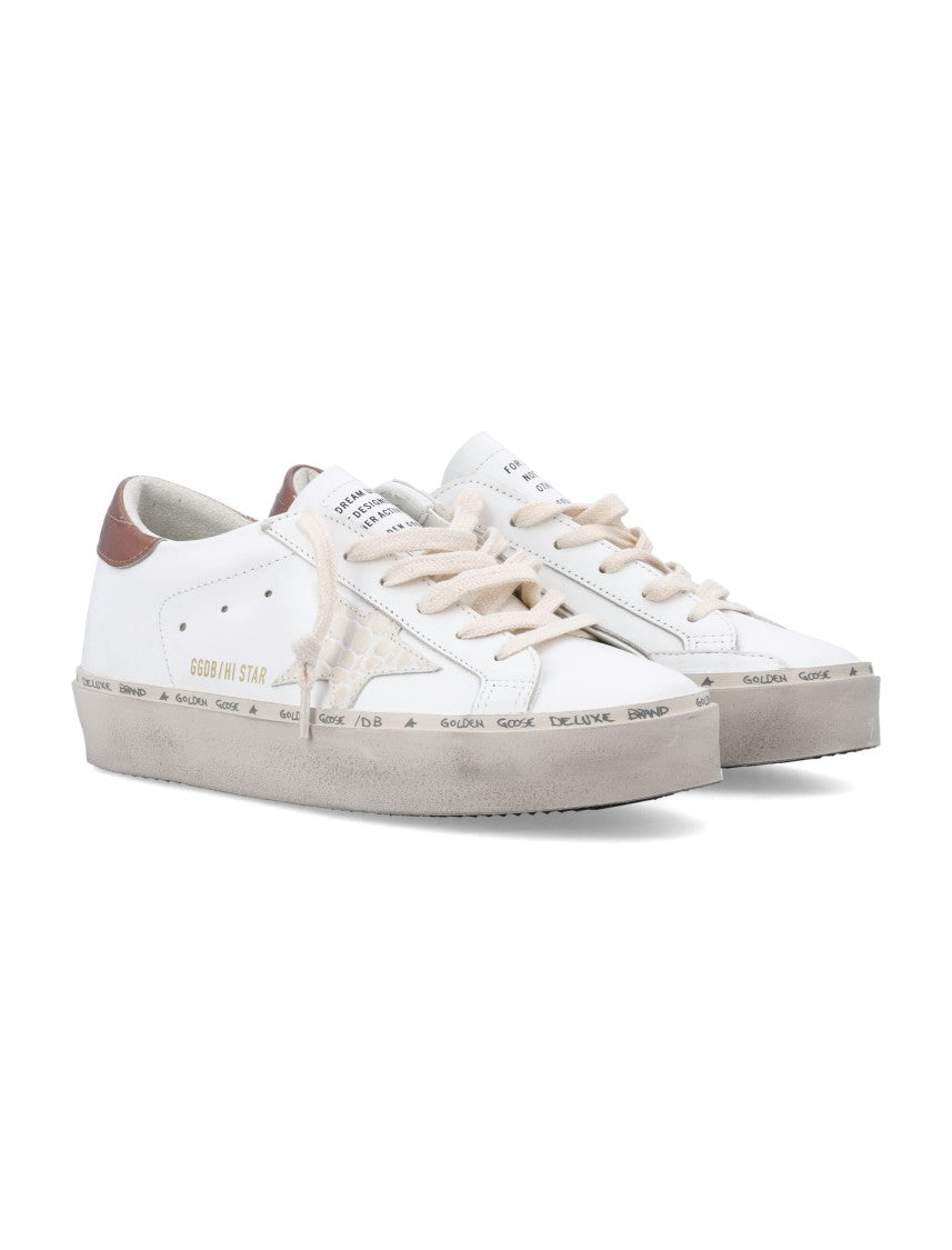 Golden Goose Hi Star Distressed White Leather Low-Top Sneakers