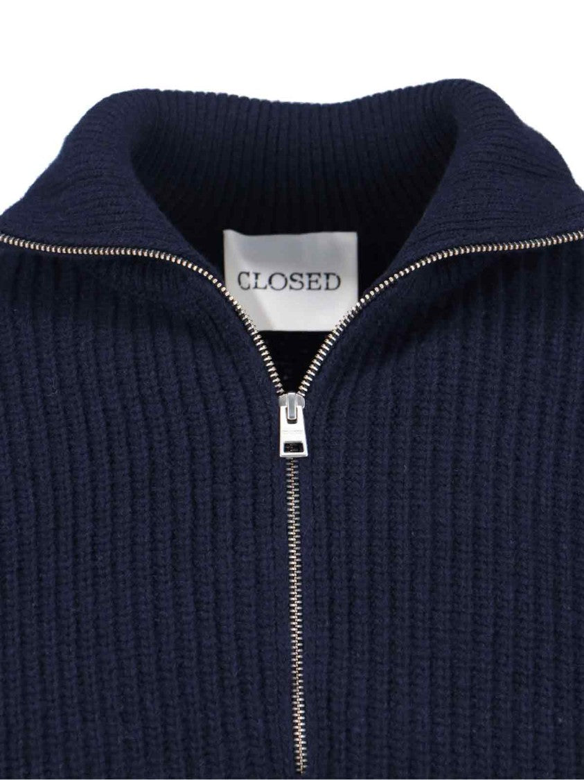 Closed Navy Blue High-Neck Ribbed Wool Sweater
