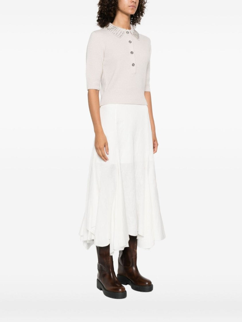 Pinko Cropped Knit Sweater With Embellished Collar