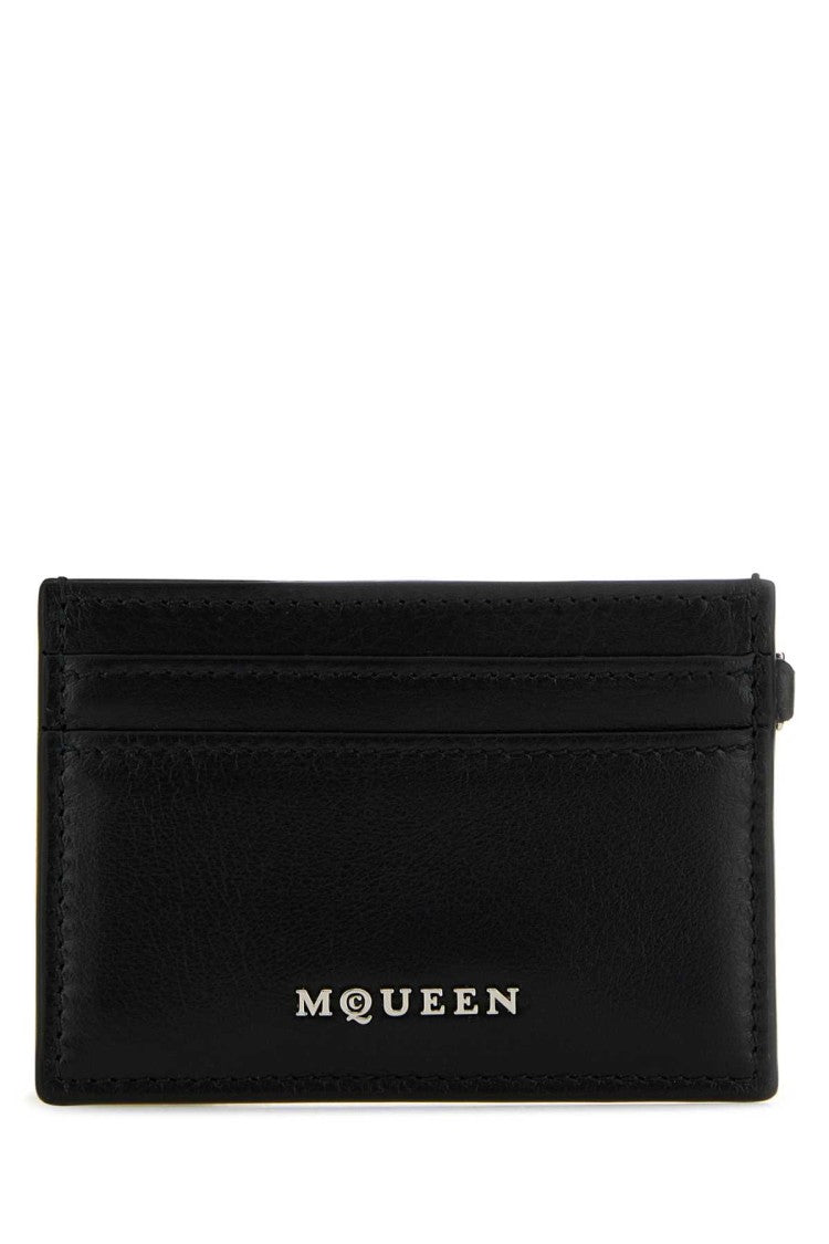 Alexander Mcqueen Black Leather Sling Card Holder
