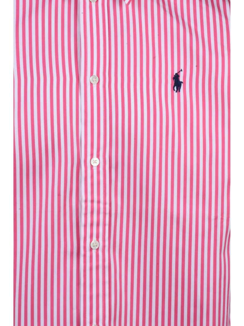 Polo Ralph Lauren White/Pink Oversized Striped Cotton Casual Shirt