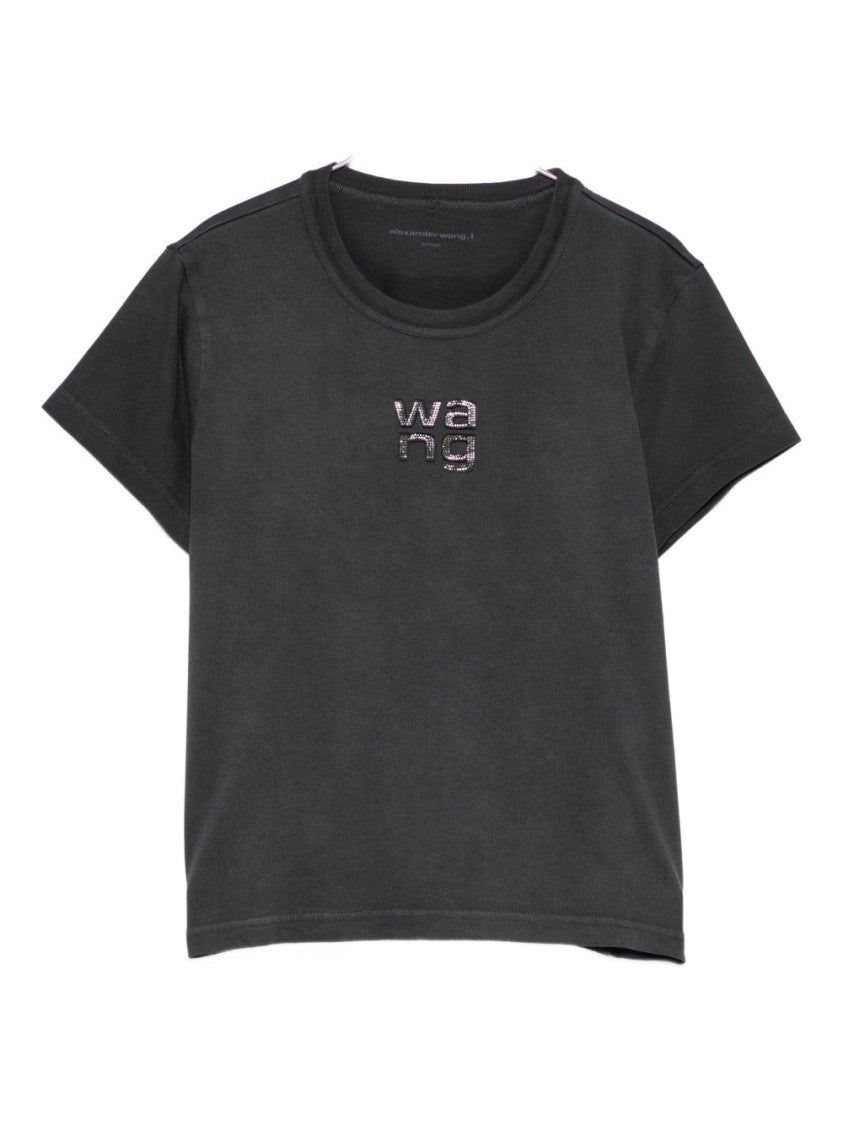 Alexander Wang Cropped Black T-Shirt With Textured Logo Design