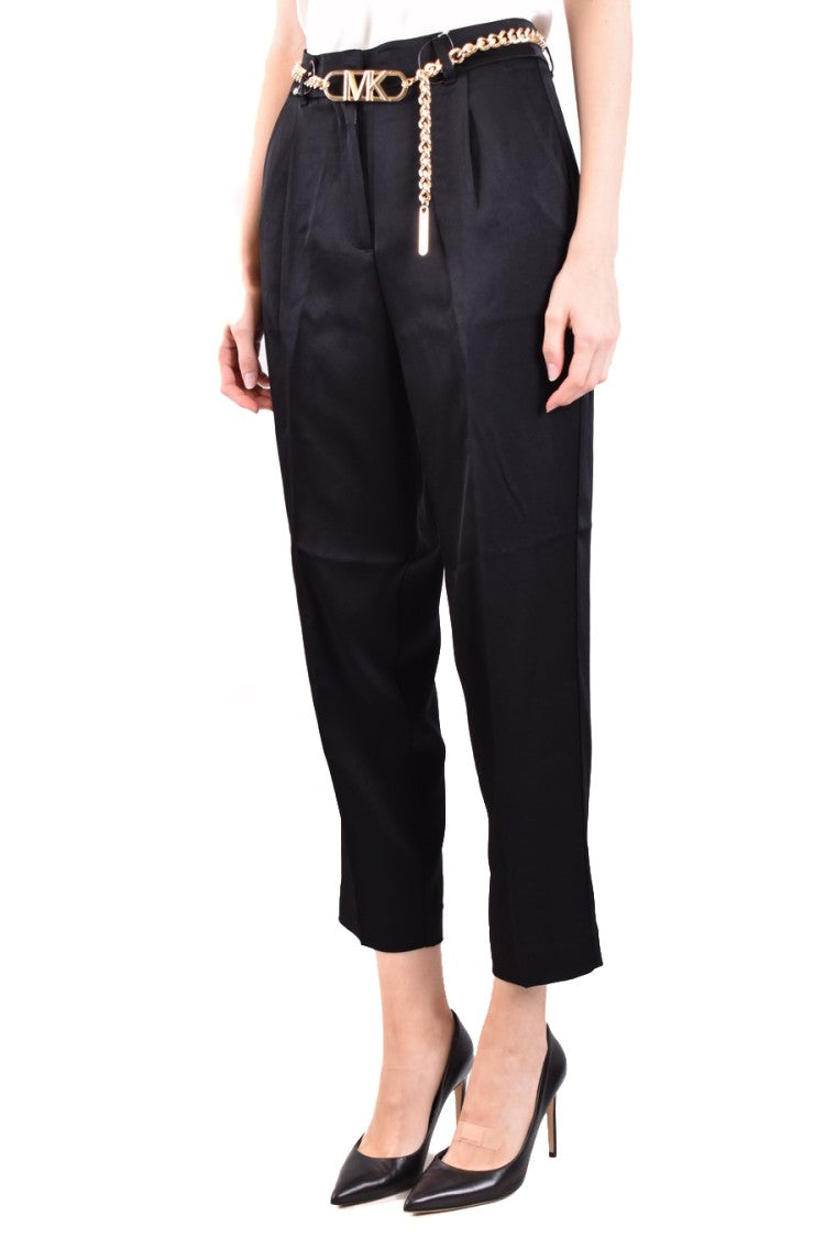 Michael Kors Black Tailored Pleated Chain Belt Trousers