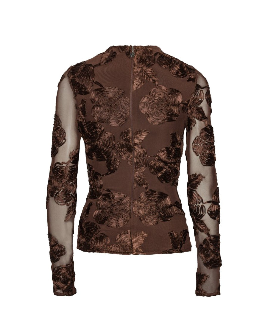 Rotate Top A Maniche Lunghe Con Fiori Marrone